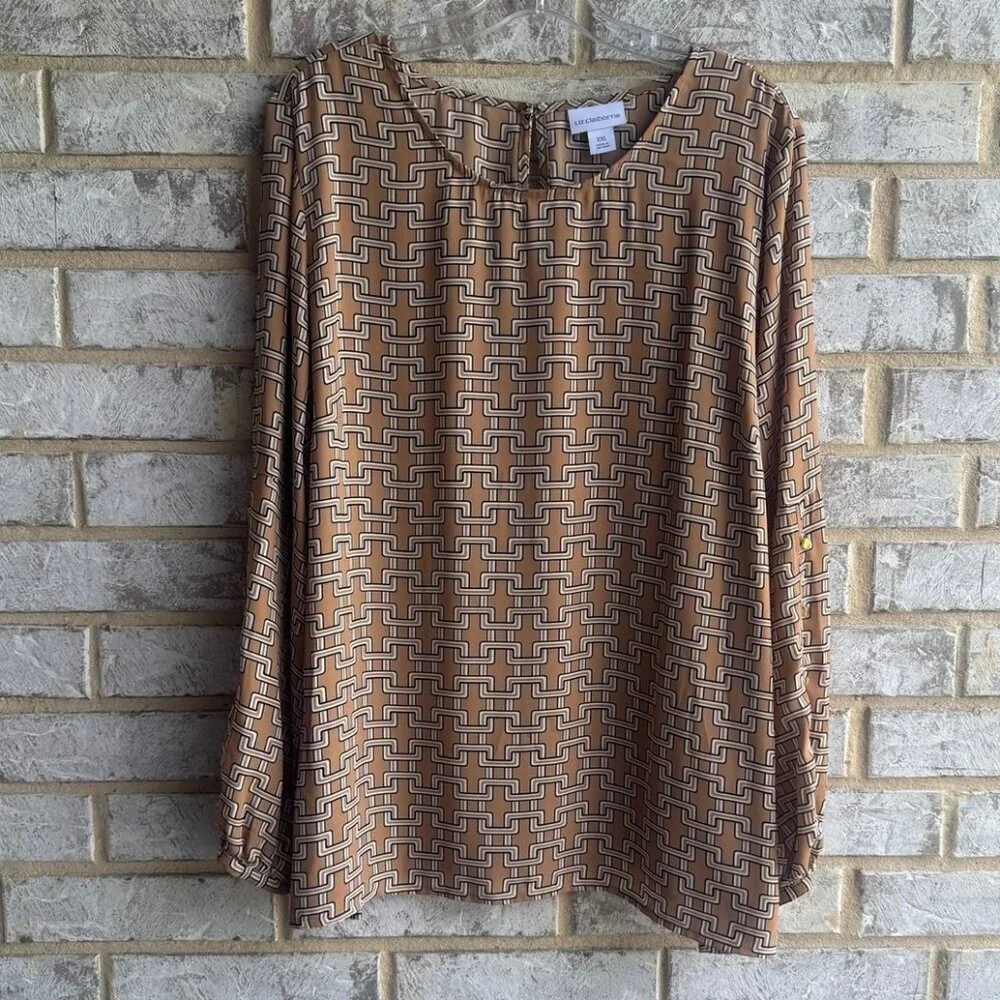Liz Claiborne Long Sleeve Scoop Neck Geometric Career Blouse Women's Size XXL